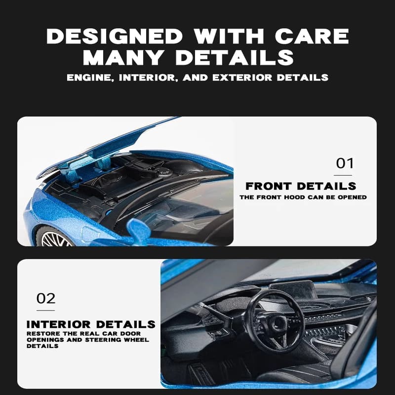 1:32 I8 Модель автомобиля из сплава, высококачественная имитация литой игрушки со звуком и светом, инерционный автомобиль, украшение, игрушка для детей, мальчиков, коллекция украшений