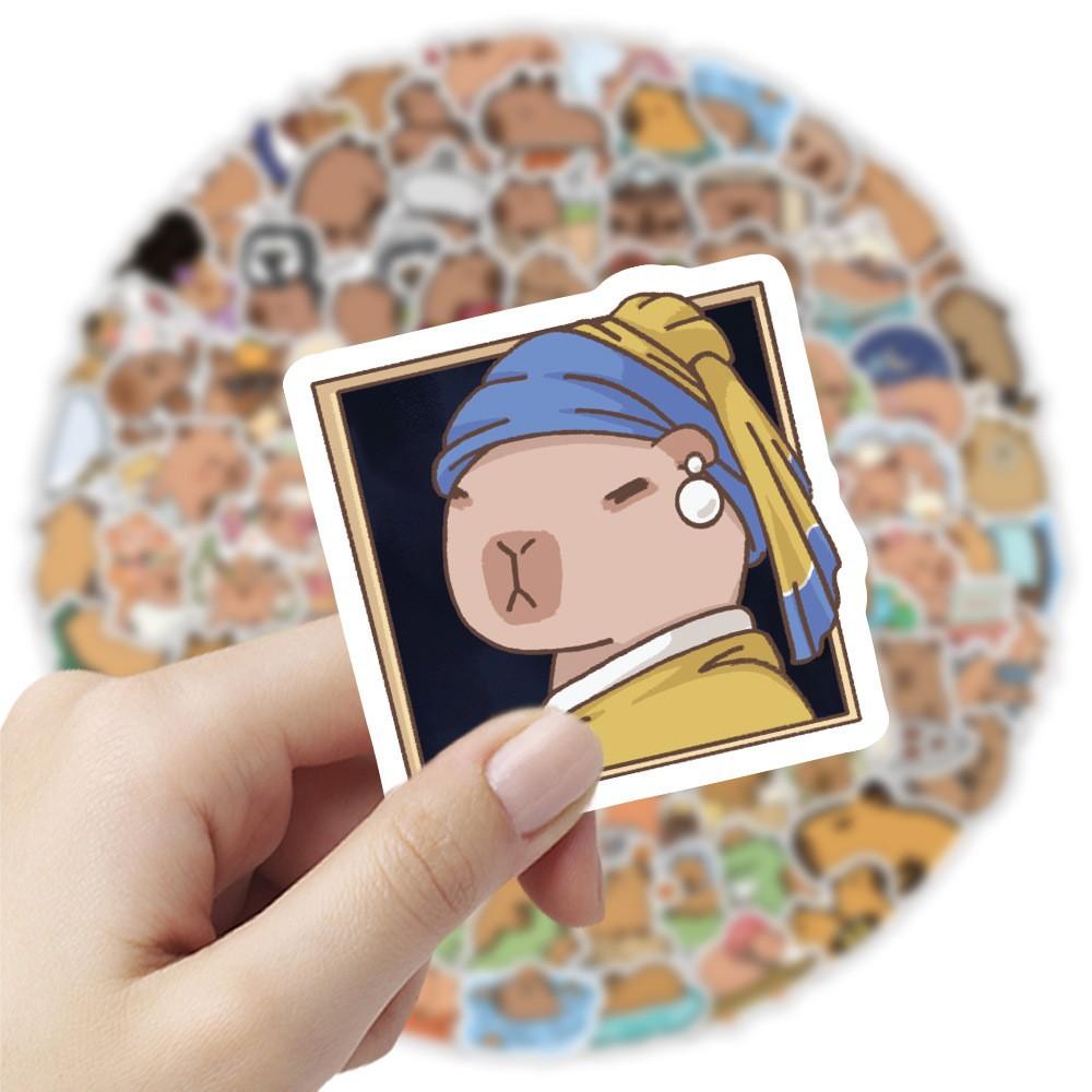 60 Cute Cartoon Capybara Doodle Stickers for Stationery Boxes, Laptops, Water Bottles – DIY Decoration Decals