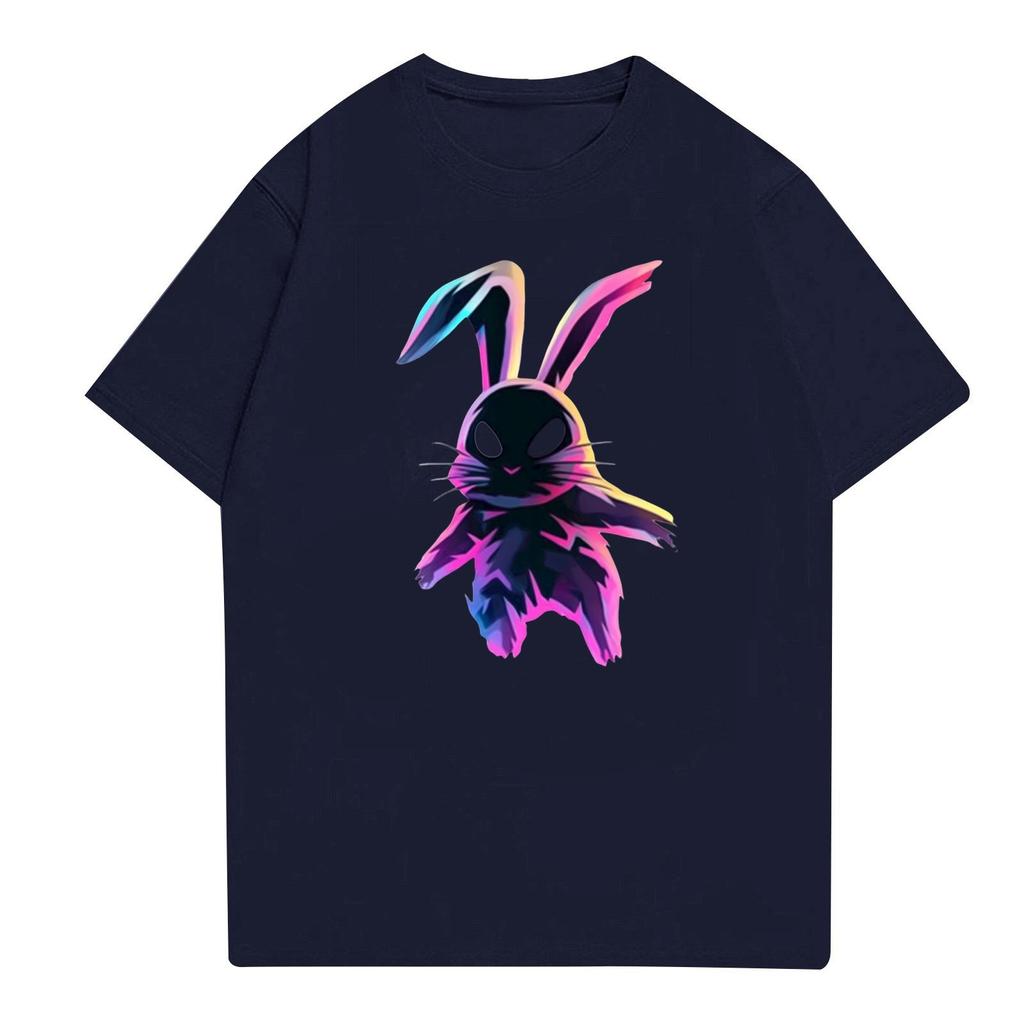 Easter - Men's Casual Baggy Bunny Print T-shirt Round Neck Pull-over Short-sleeved Top