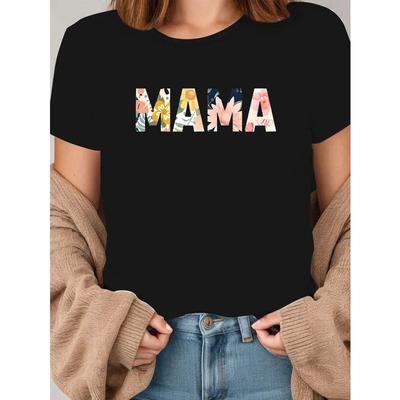 Эксклюзивно для мам: Модная женская футболка с принтом 'MAMA', свободного кроя и универсальная, с коротким рукавом, модная для весны и осени