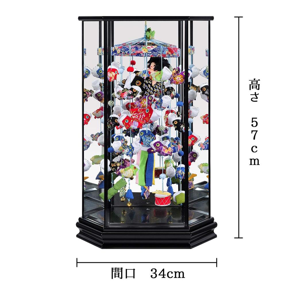 May Doll Indoor Carp Streamer Side Decoration Hexagonal Case Decoration Celebration Carp Medium Size Width 34cm x Height 57cm Black Painted Glass Case
