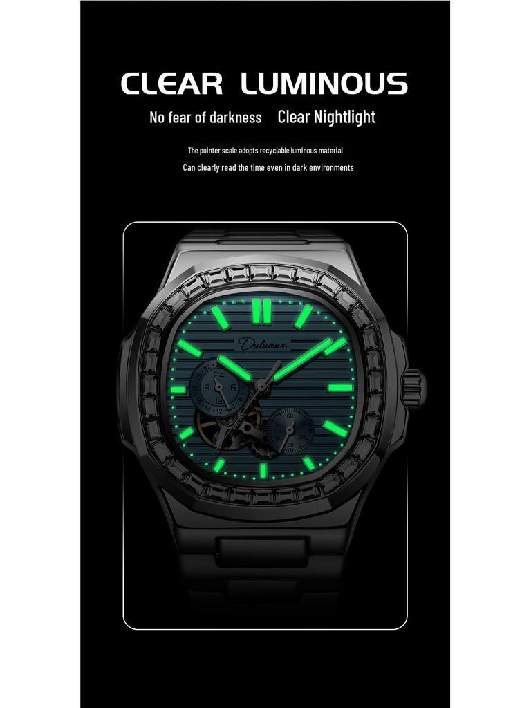 Durenwei Мужские светящиеся автоматические водонепроницаемые часы Nautilus с прозрачным скелетонизированным дизайном