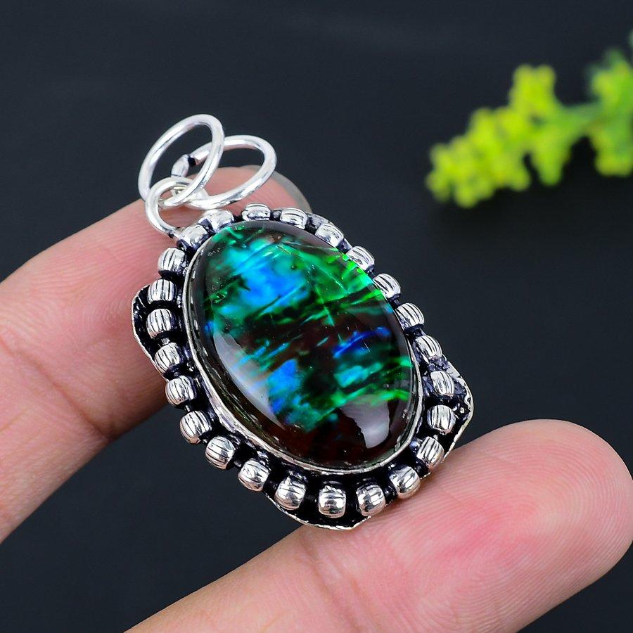 Ammolite Gemstone Handmade 925 Sterling Silver Gift Jewelry Pendant 1.97" B0i85