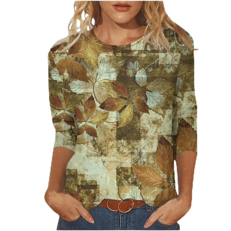 Женская футболка с 3D-принтом, винтажным цветочным принтом, повседневная, с длинным рукавом, круглым вырезом, обычный топ, с повседневным принтом, розовая, весна и осень