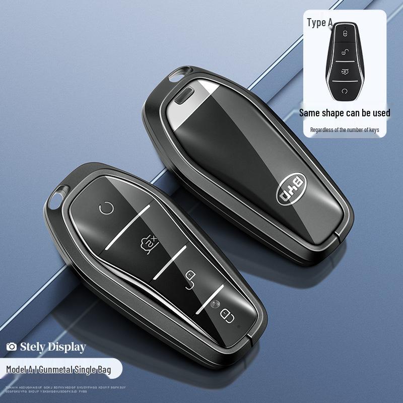 Чехол для ключа автомобиля BYD Yuan Pro/Plus - Защитная оболочка из натуральной кожи с металлическим брелоком