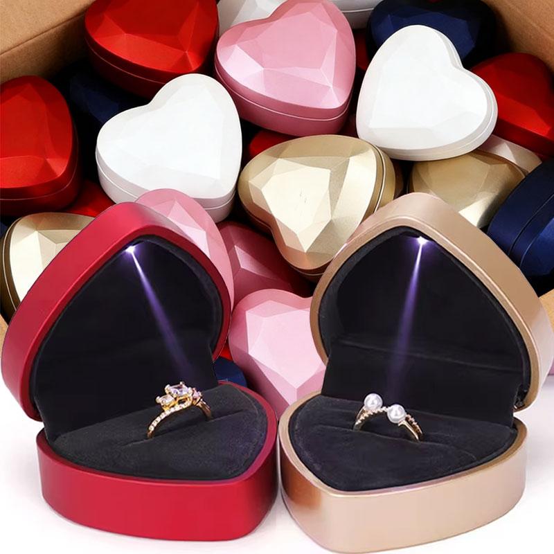 Креативное светодиодное кольцо-сердце с бриллиантом, высококачественное светящееся ожерелье, подарочные коробки, упаковка для предложения, шкатулки для украшений
