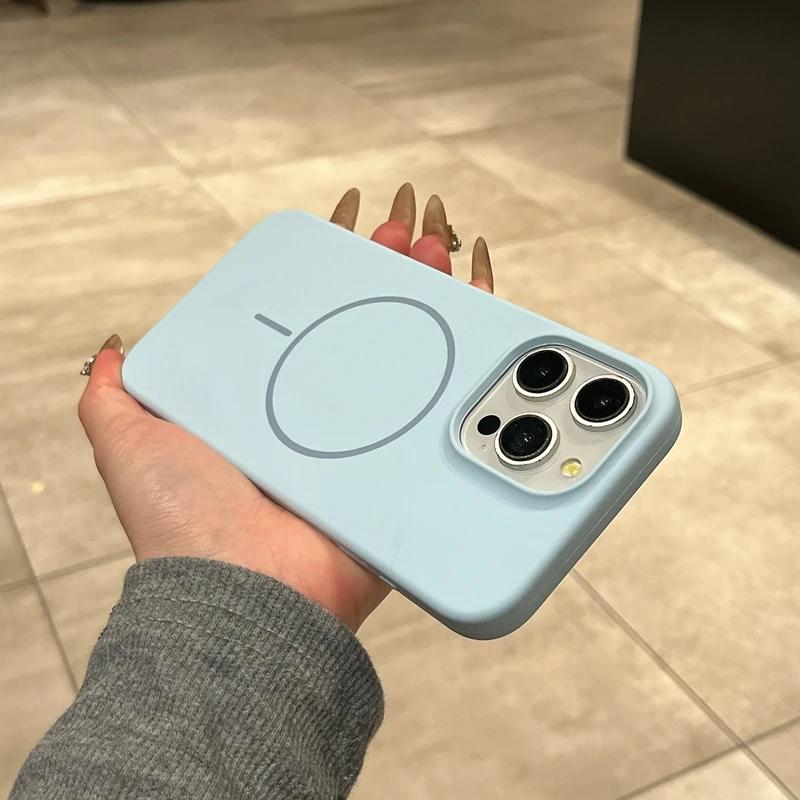 Жидкий силиконовый чехол Magsafe для iPhone 11 12 13 14 15 16 Pro Max Plus Магнитное беспроводное зарядное устройство Противоударный бампер