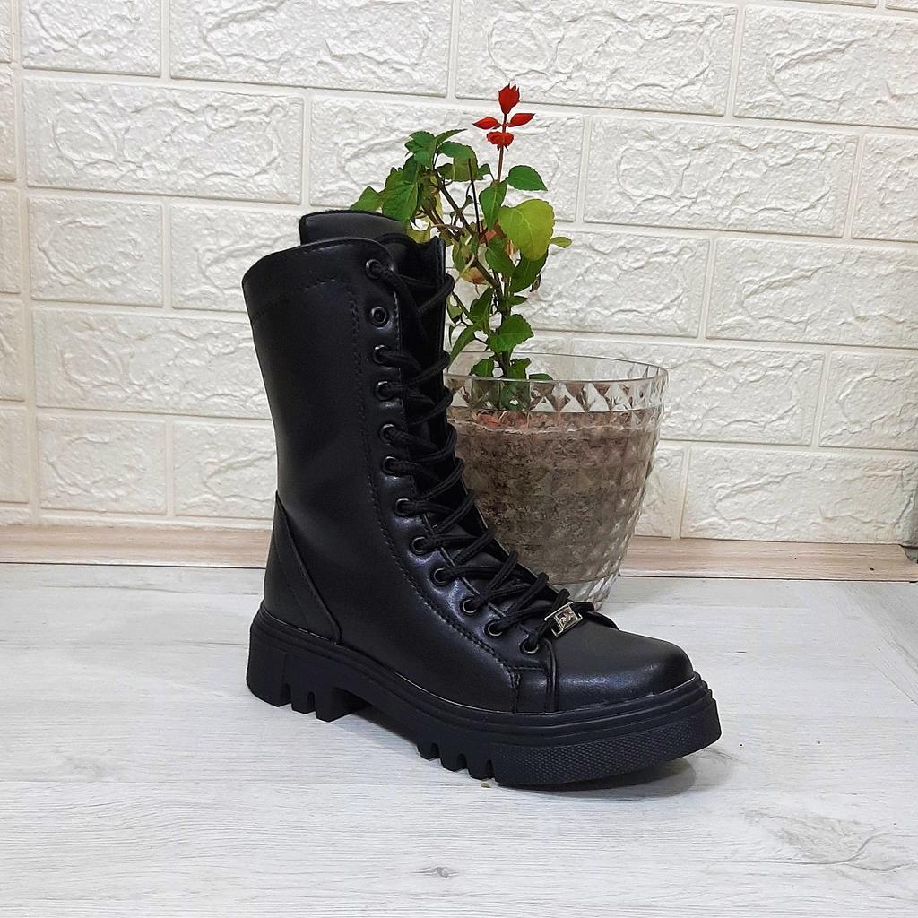 Черные кожаные женские ботинки Grijak на молнии и шнуровке