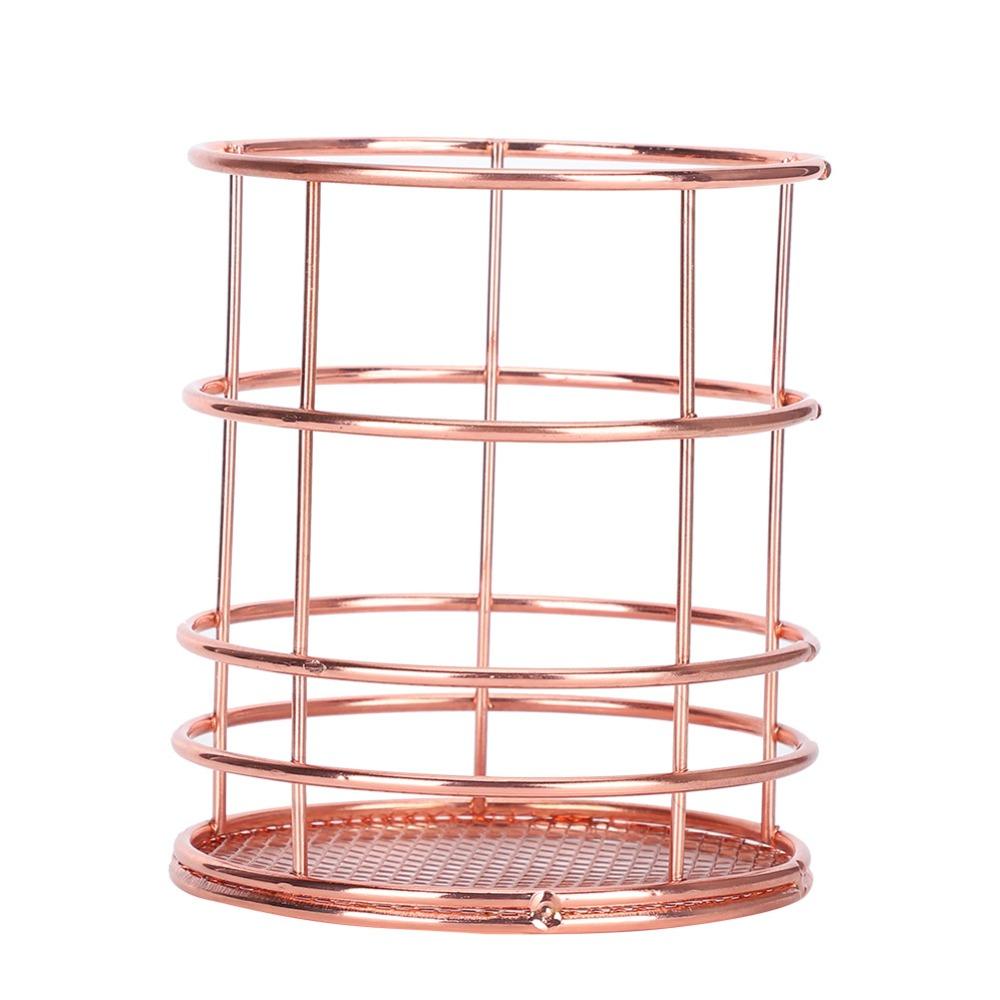 2Pcs Rose Gold Pen Holder Stainless Steel Storage Container Desktop Storage Box Makeup Organizer