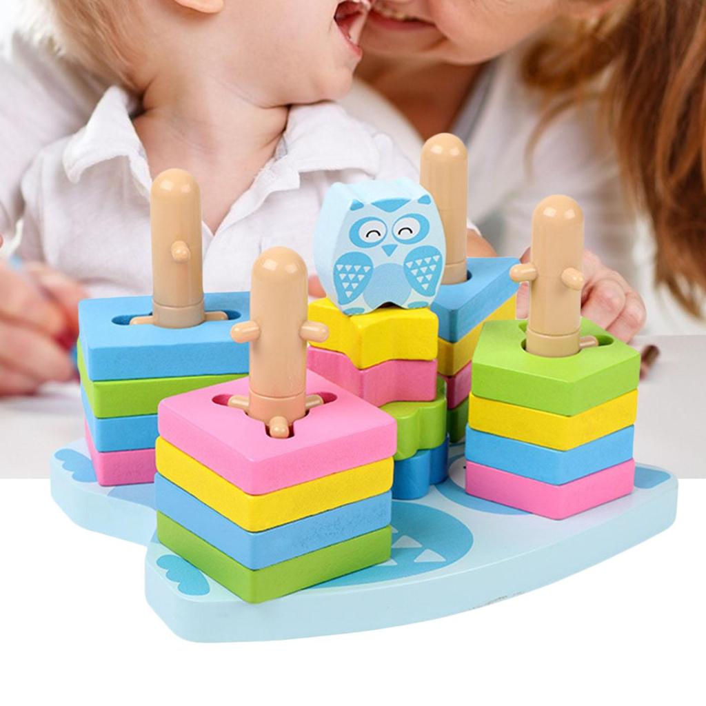 Wood Shape Sorting Geometric Stacker Blocks Developmental for Kids Gifts