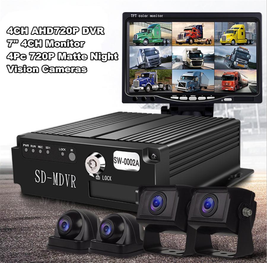 720P AHD 4CH DVR Video Recorder Box+7" HD Monitor+4Pcs Cameras For Truck Van Bus