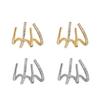 1 Pair Stud Earrings Four Claws Row Rhinestone Jewelry Appearance Korean Style