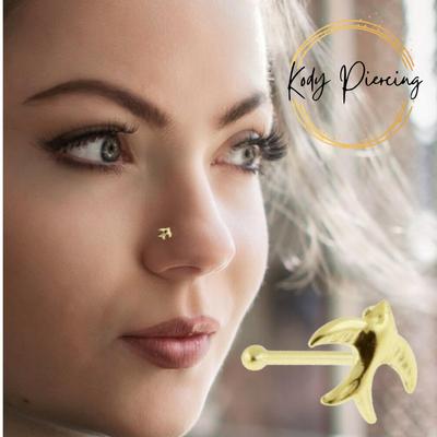 KODY PIERCING Ювелирные изделия из 9-каратного золота для пирсинга, шпильки для носа с летающей птицей - качественный пирсинг