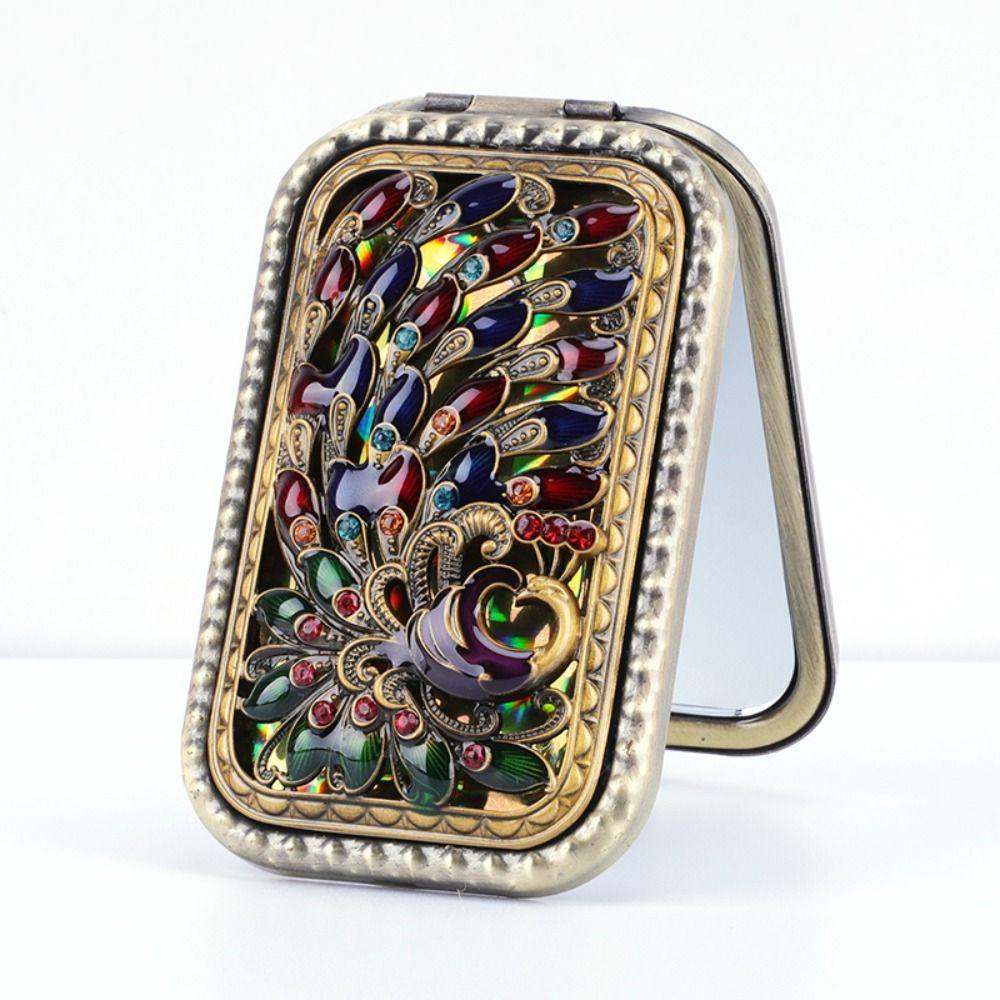 Зеркало для макияжа в стиле ретро, ​​квадратное косметическое складное зеркало, компактное карманное зеркало, туалетное подарочное зеркало