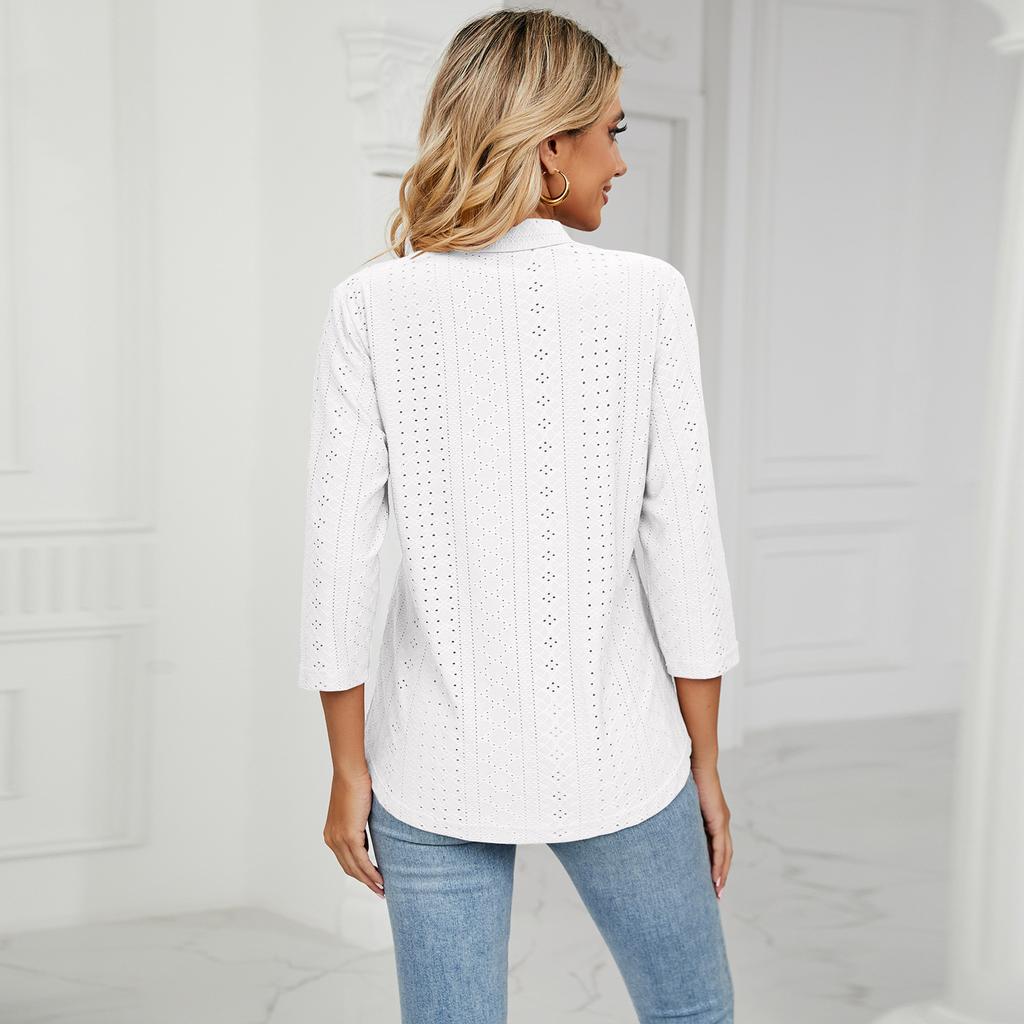 GMXIA Женские модные повседневные однотонные блузки и рубашки с v-образным вырезом и рукавом 3/4 с принтом