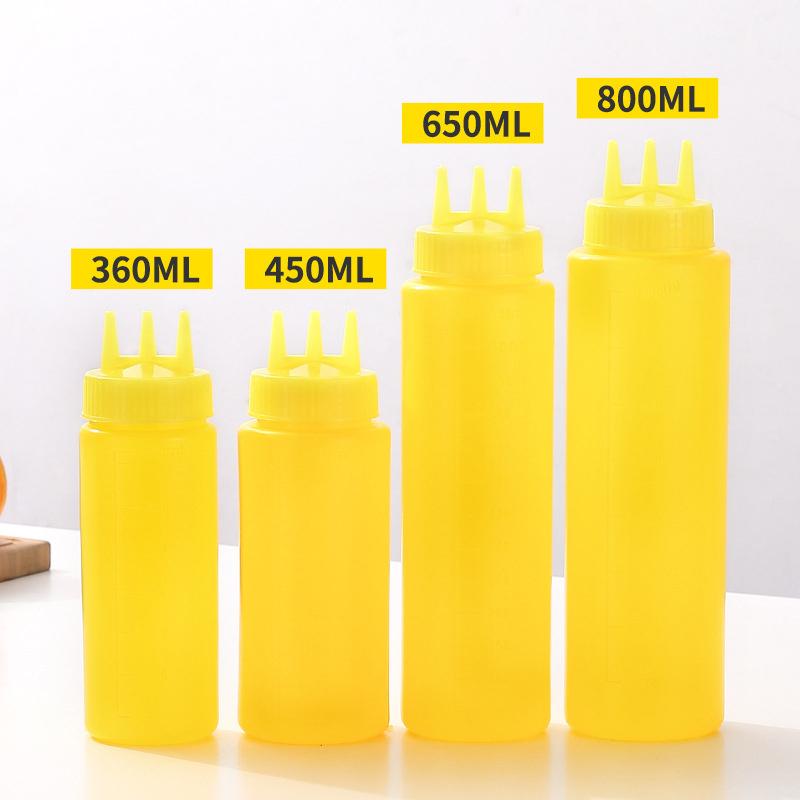3 Holes Sauce Squeeze Sauce Bottles Condiment Dispenser With Lids Oil Bottle Kitchen Tool Seasoning Mustard Salad Storage Jar