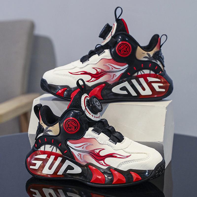 Детские баскетбольные кроссовки на кнопках, кроссовки с фрикционным звуком, весенне-осенние, с кожаным верхом, тренировочная обувь для мальчиков и девочек, новые кроссовки для бега