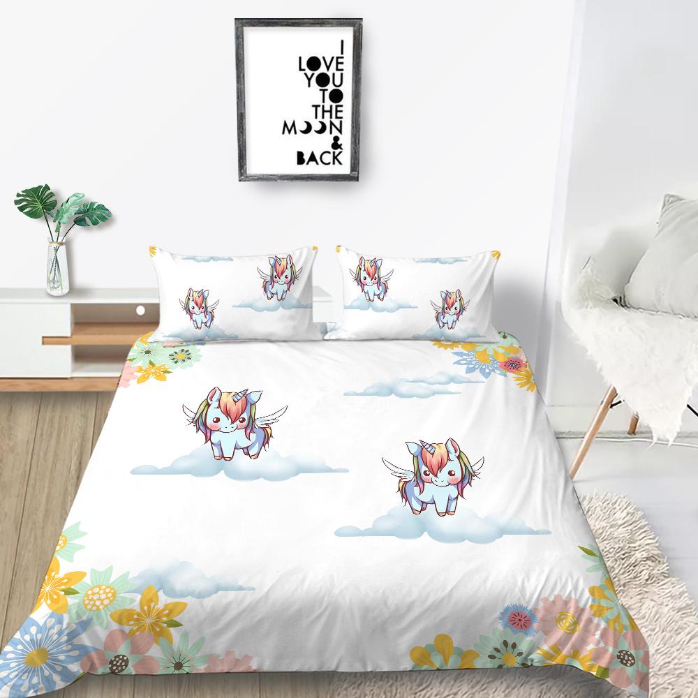 2023 Новый стильный комплект постельного белья с принтом, пододеяльник, новый 3D чехол для постельного белья с принтом единорога, костюм для девочек, королевский размер, домашняя постельная одежда