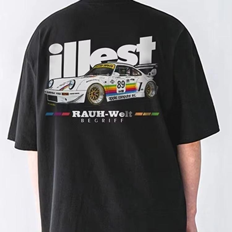 2026 Black Rear Print Color Racing Car Sketch Graphic Tshirt Grunge Cotton Short Sleeve Unisex Casual Daily Tee