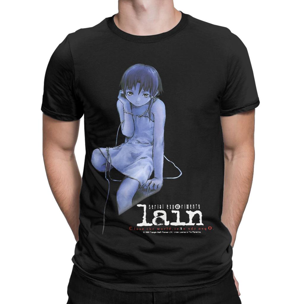 Serial Experiments Lain Anime Merch Men Women T Shirts Pure Cotton Tee Graphic Printed Cartoon Lain Iwakura T-shirt Clothing