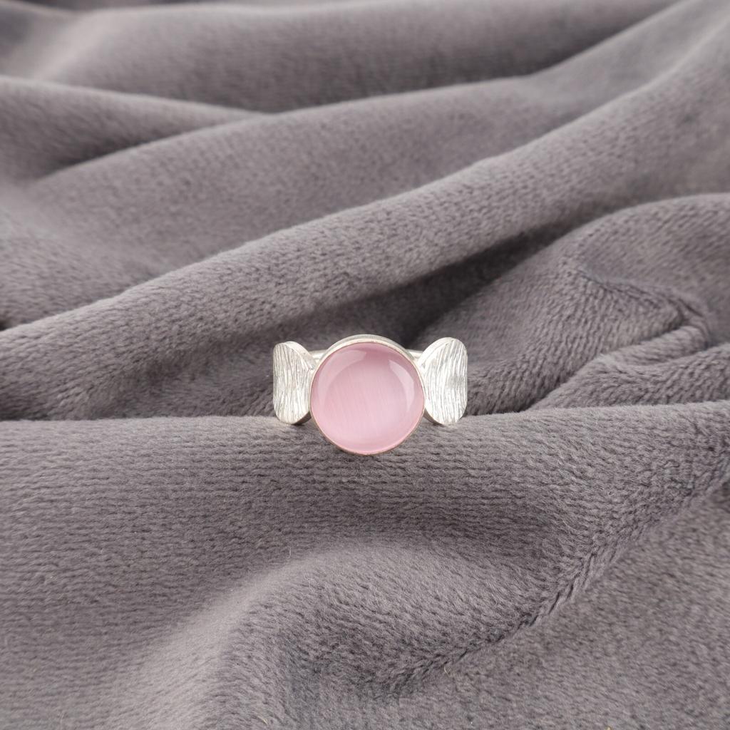 Pink Cat's Eye Gemstone 925 Sterling Silver Jewelry Handmade Ring Gift For Her RR-1-41