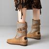 Fashion Cow Suede Rivet Belt Buckle Round Head Low Heeled Short Boots Fashionable Winter Tassel Short Plush Women's Ankle Boots Size 43