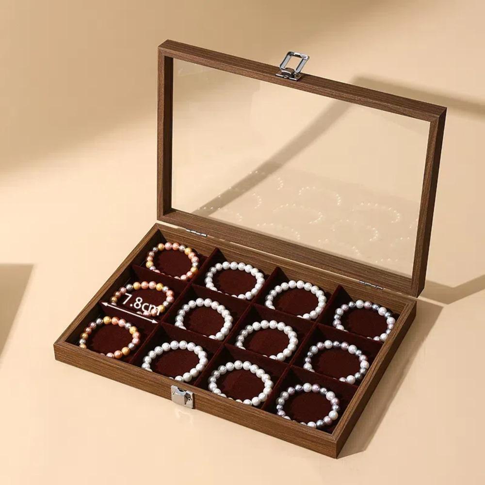 Large Capacity Wooden Jewelry Tray Dust-proof Jewelry Display Box Jewelry Display