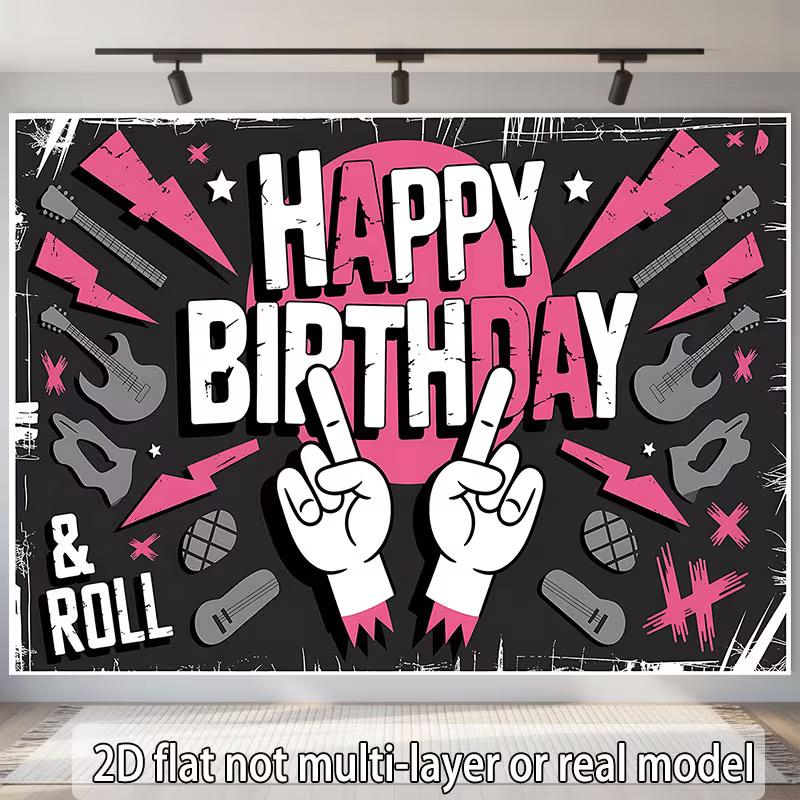 Двумерный розово-черный фон с принтом 'Rock Birthday' для фотосессии на вечеринке