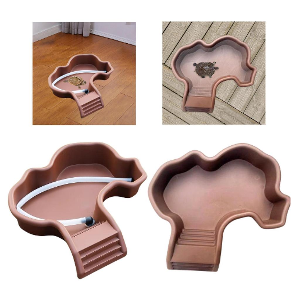 Tortoise Food Dish with Ramp Multifunctional Water Bowl Aquarium Supplies for Turtles and Reptile Pets