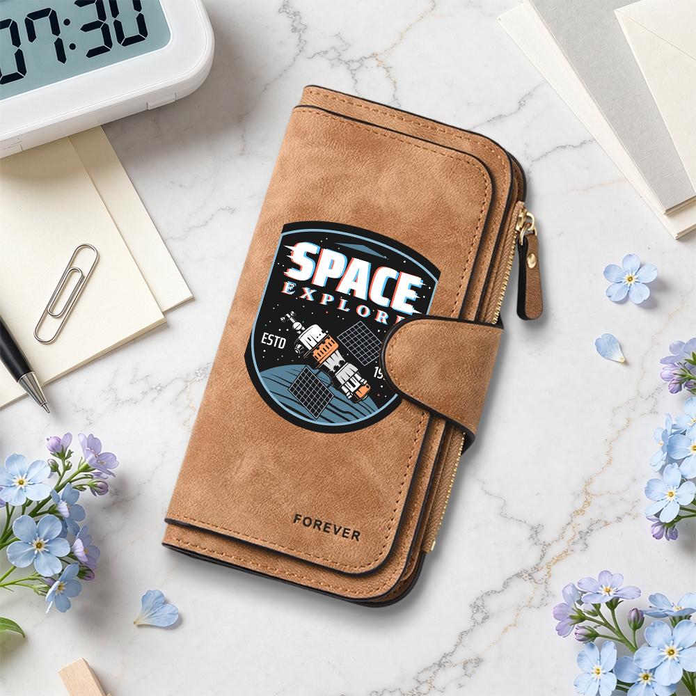 Space Exploration Badge Print Wallet Forever Stylish Durable Portable Card Holder for Daily Use