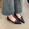 Sheepskin Version~ Retro Shallow Mouth High Heels Women's Camellia One-word Buckle Thick Heel Single Shoes Pointed Temperament Mary Jane Shoes