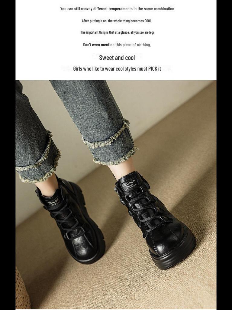 Martin Women's 8cm Height-Increasing Velvet Boots, Retro Thick-Soled High-Tops for Autumn/Winter 2024.