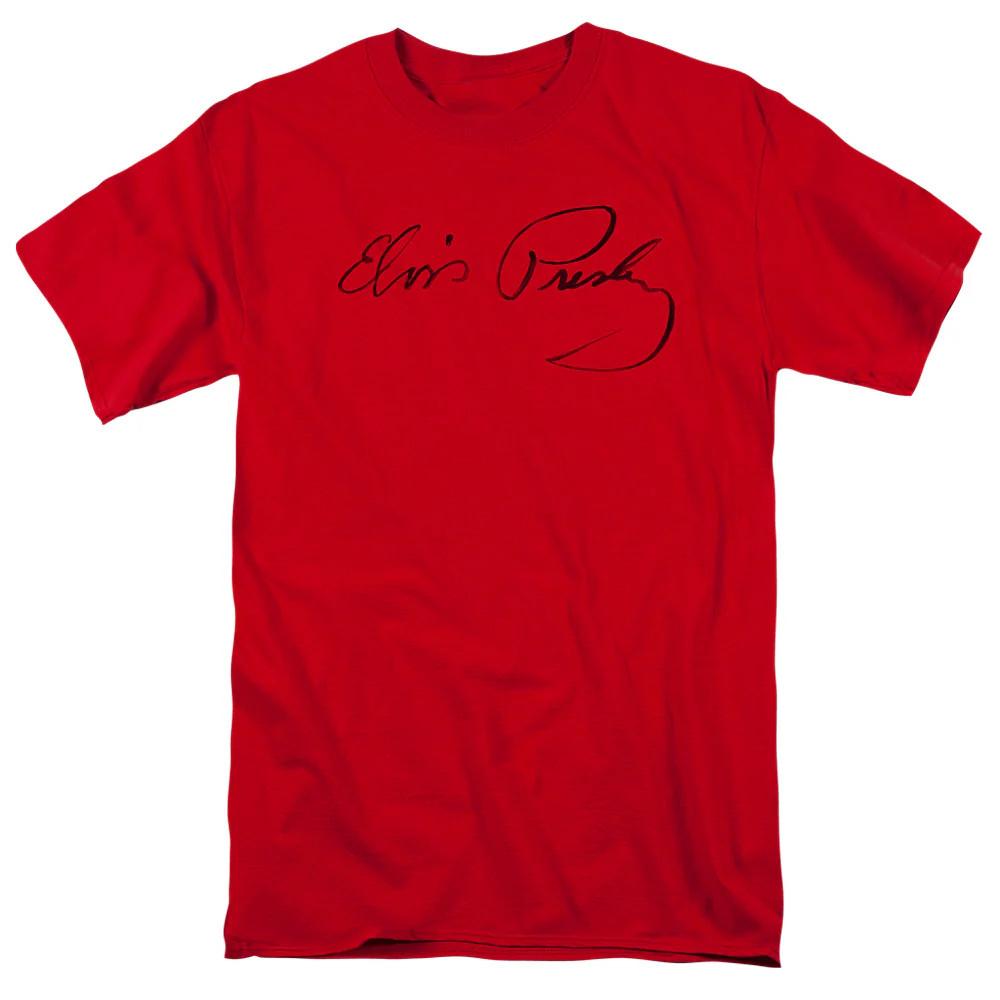 Elvis Presley Signature Sketch Mens T Shirt Red Officially Licensed