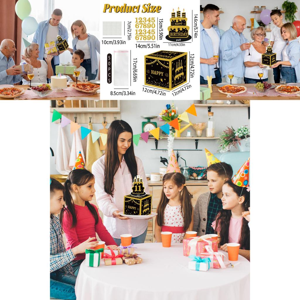 Черно-золотая коробка для денег на день рождения для украшения вечеринки и дарения подарков