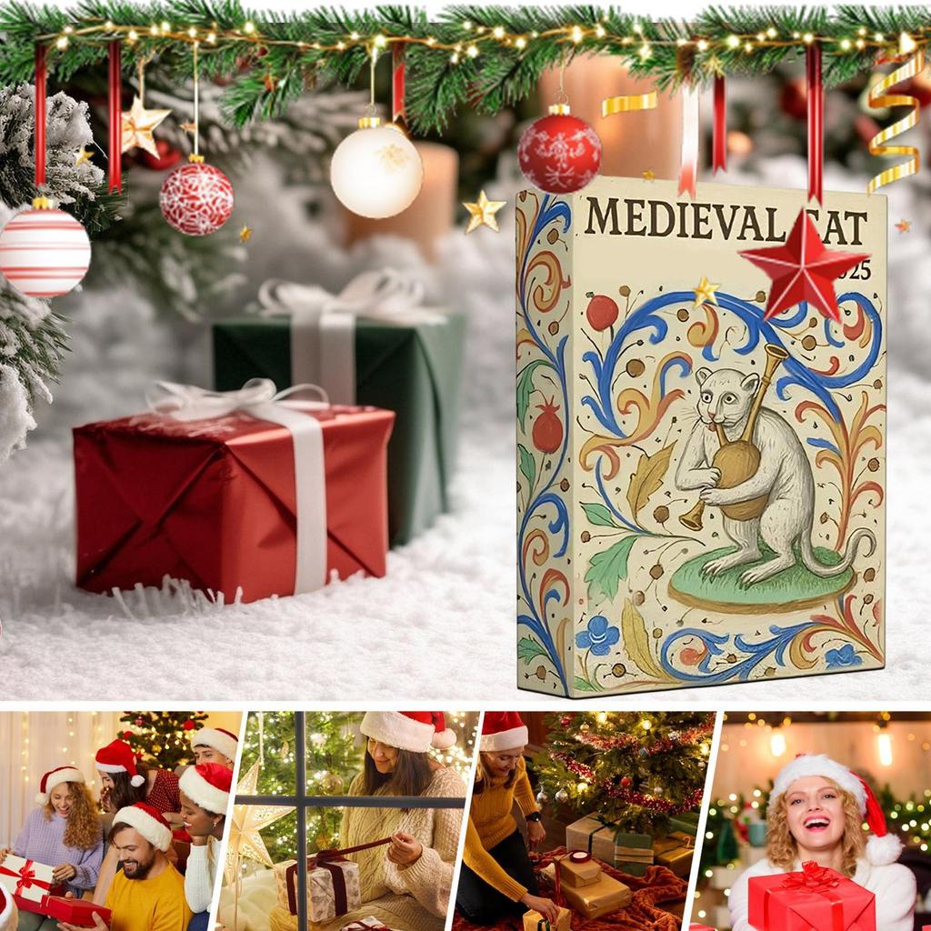 Medieval Cat Advent Calendar 2025,24 Day Christmas Countdown Calendar,Cat Christmas Tree Decoration Advent Calendars with 24 Different Kitten Designs,