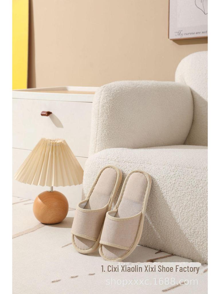 Women's and Men's Cotton Linen Anti-Slip Indoor Slippers for Spring and Autumn