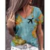 Summer Hot Selling 3D Printed V-neck Short Sleeved T-shirt for Women T-shirt Top