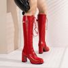 Сексуальные сапоги до колена для женщин, лакированные фетиш-туфли для вечеринок, женские сапоги на каблуках, длинные, розовые, белые, черные, красные, зимние туфли, большой размер 44 4