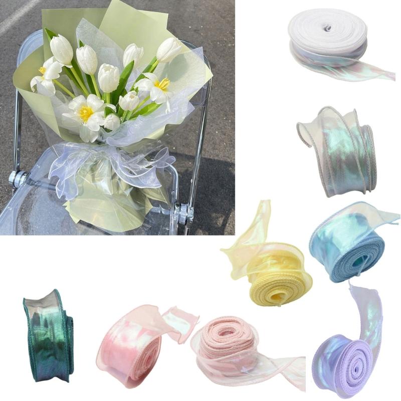 Прозрачная Органзовая Лента 40мм X 9метров Шифоновые Ленты для Букетов Упаковка Свадебного Торта Декорация Поделки Венок Банты Изготовление