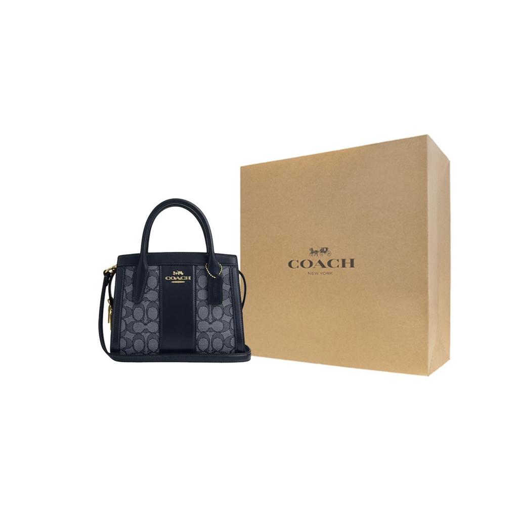 Coach Andrea 22 Monogram Design Zipper Closure Jacquard And Calfskin Shoulder Crossbody Tote Bag Small Women handbags Midnight-Navy CT766-IMX1X