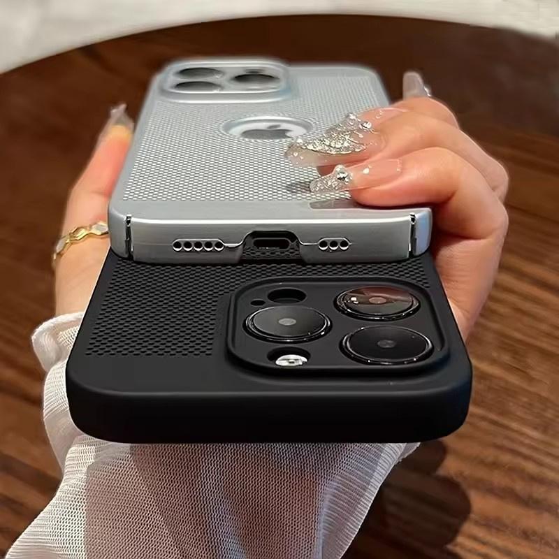 Роскошный чехол для телефона с теплоотводом для iPhone 11 12 13 14 15 Pro Max Plus X XS Max XR Hollow Ultra Thin Single Color Cover