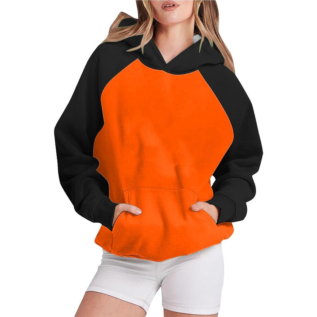 Женские толстовки с капюшоном, пуловер, цветной блок, свободный свитшот, повседневный, легкий, милый, с карманом