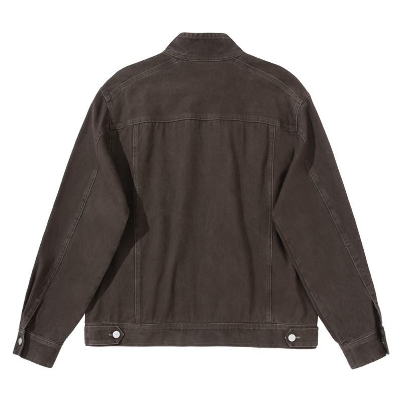 Mens Denim Jacket Streetwear Loose Fit Stand Collar Multi-Zipper Pocket Casual Workwear