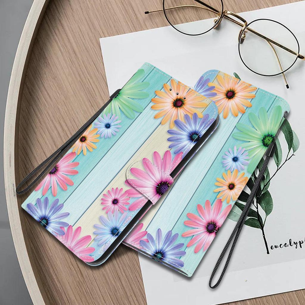 3D Абстрактное искусство Живопись Цветы Животные Кожаный телефон Кошелек Чехол-книжка Подставка для iPhone 15 Pro Samsung A16 Redmi Note 14 Магнитный слот для карт Флип-чехол