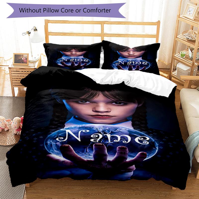 3pcs Custom Name Wednesday Bedding Set Duvet Cover Closure Includes 1 Duvet Cover & 2 Pillowcases, Soft and Comfortable for All Seasons.