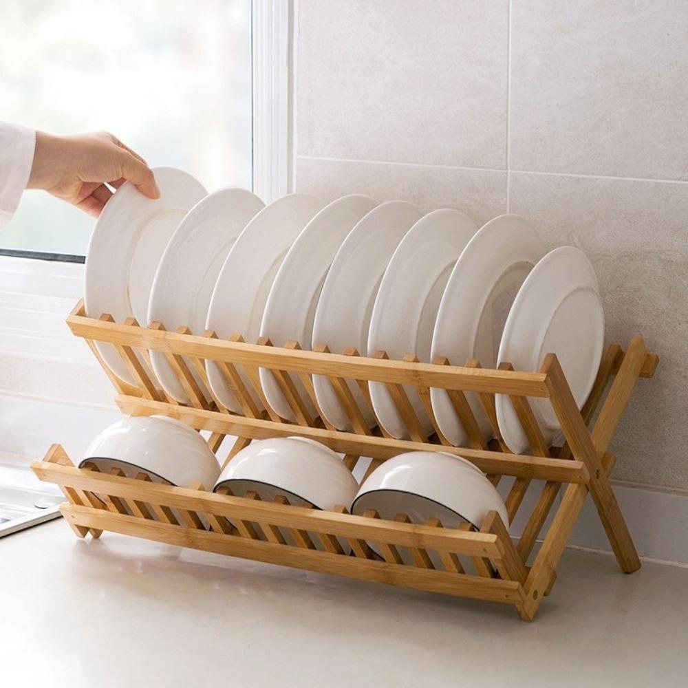 2 Tier Dish Drying Rack Natural Drying Holder Kitchen Organizer Folding Dish Rack  Kitchen