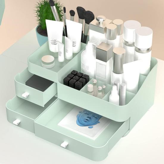 Countertop Storage Box Makeup Organizer with Drawers Large Capacity Smooth Edge Burr-Free Storage Container Cabinet Shelf Organizer