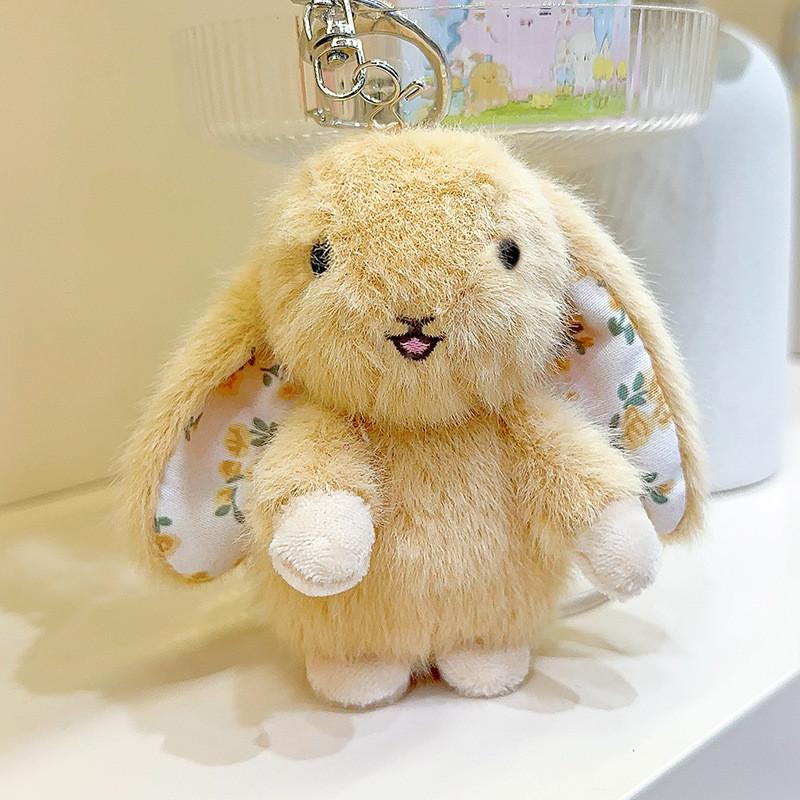 Ear Rustic Hanging Rabbit Plush Pendant With Broken Flowers Inside Ears Gift For