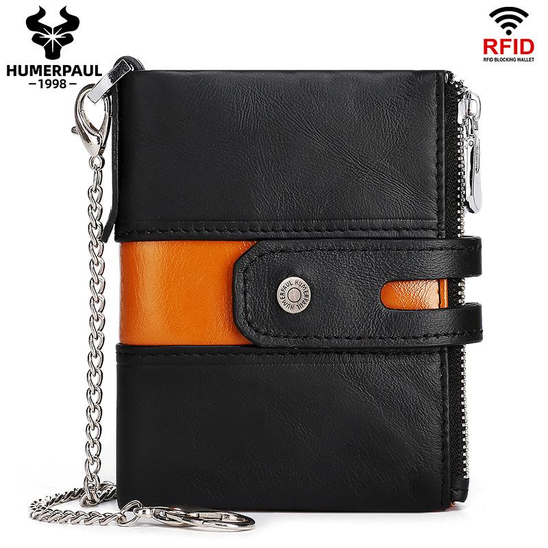 Humerpaul Genuine Leather Wallet Men Coin Purse Hasp Black Color With Chain Male Wallet Portomonee PORTFOLIO Money Bag Small