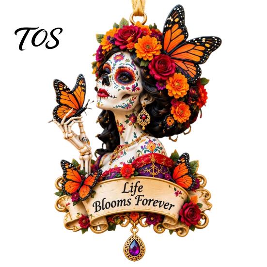 Durable Acrylic Ornaments Day of The Dead Ornament, Mexcian Flower Skeleton Hanging Decoration, Dia Indoor Home Accents De Los Muertos Sugar